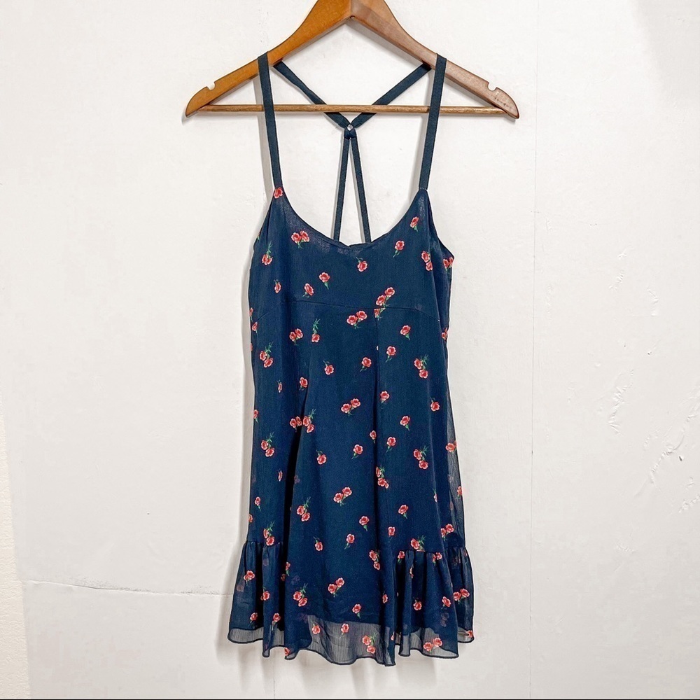 Abercrombie & Fitch Mini Dress Size XS Blue Floral Print Ruffle